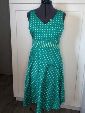 Amanda Smith Teal and Lime Green Polka Dot Midi Dress